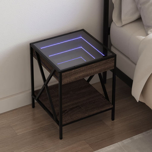 Bedside table with Infinity LED brown oak look 40x40x49 cm