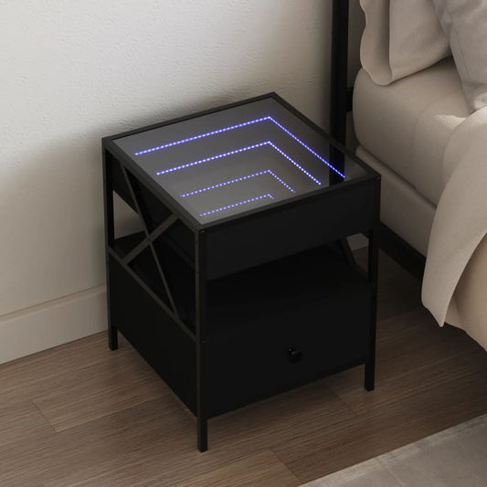 Bedside table with Infinity LED Black 40x40x51 cm