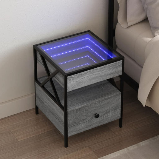 Bedside table with Infinity LED, Sonoma Grey, 40x40x51 cm