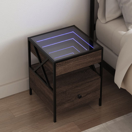 Bedside table with Infinity LED brown oak look 40x40x51 cm