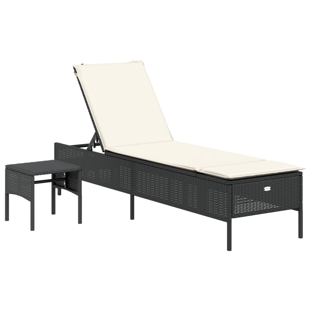 3-piece sun lounger set with cushion, black poly rattan