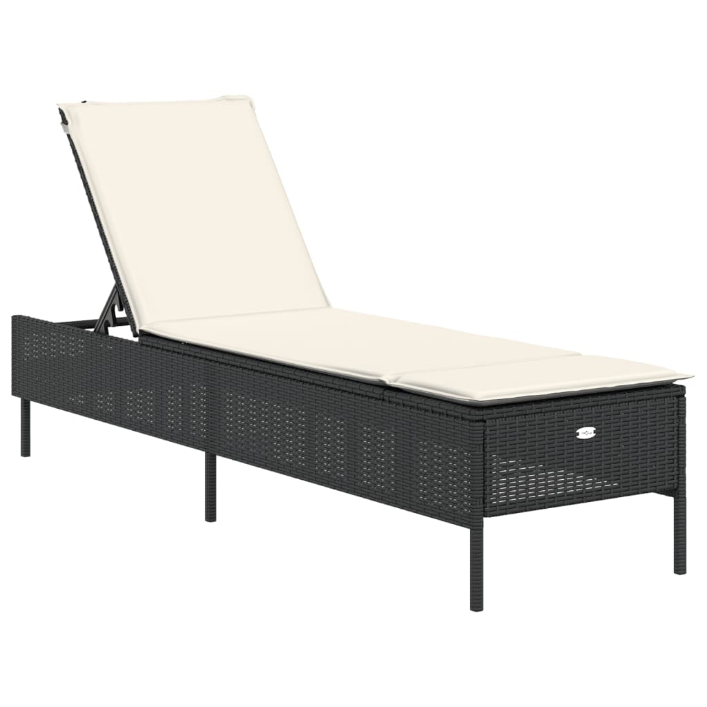 3-piece sun lounger set with cushion, black poly rattan