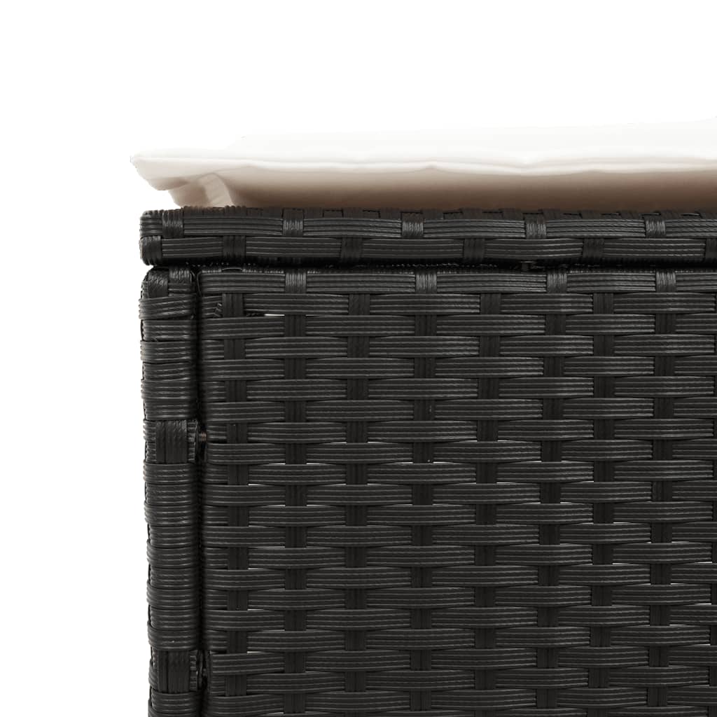 3-piece sun lounger set with cushion, black poly rattan
