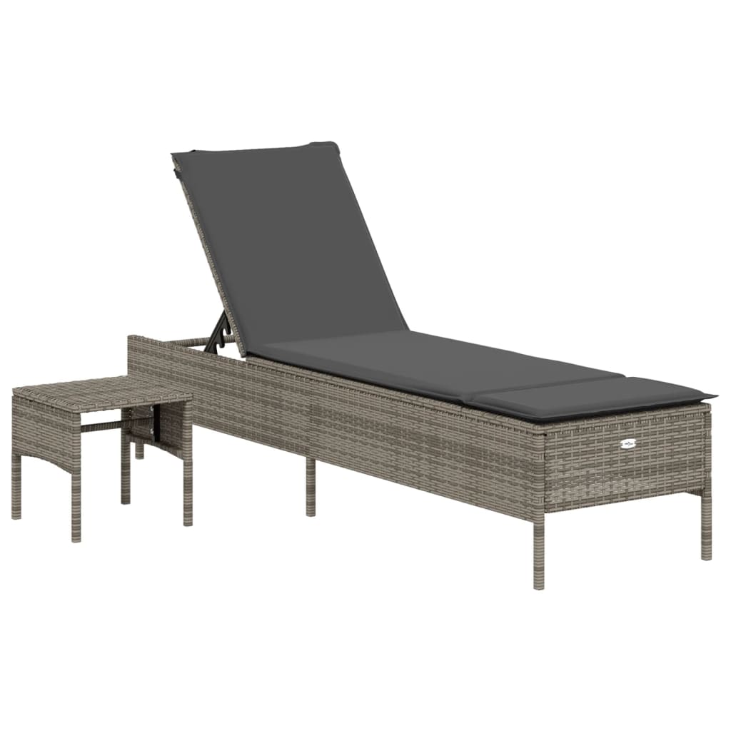 3-piece sun lounger set with cushion, grey poly rattan