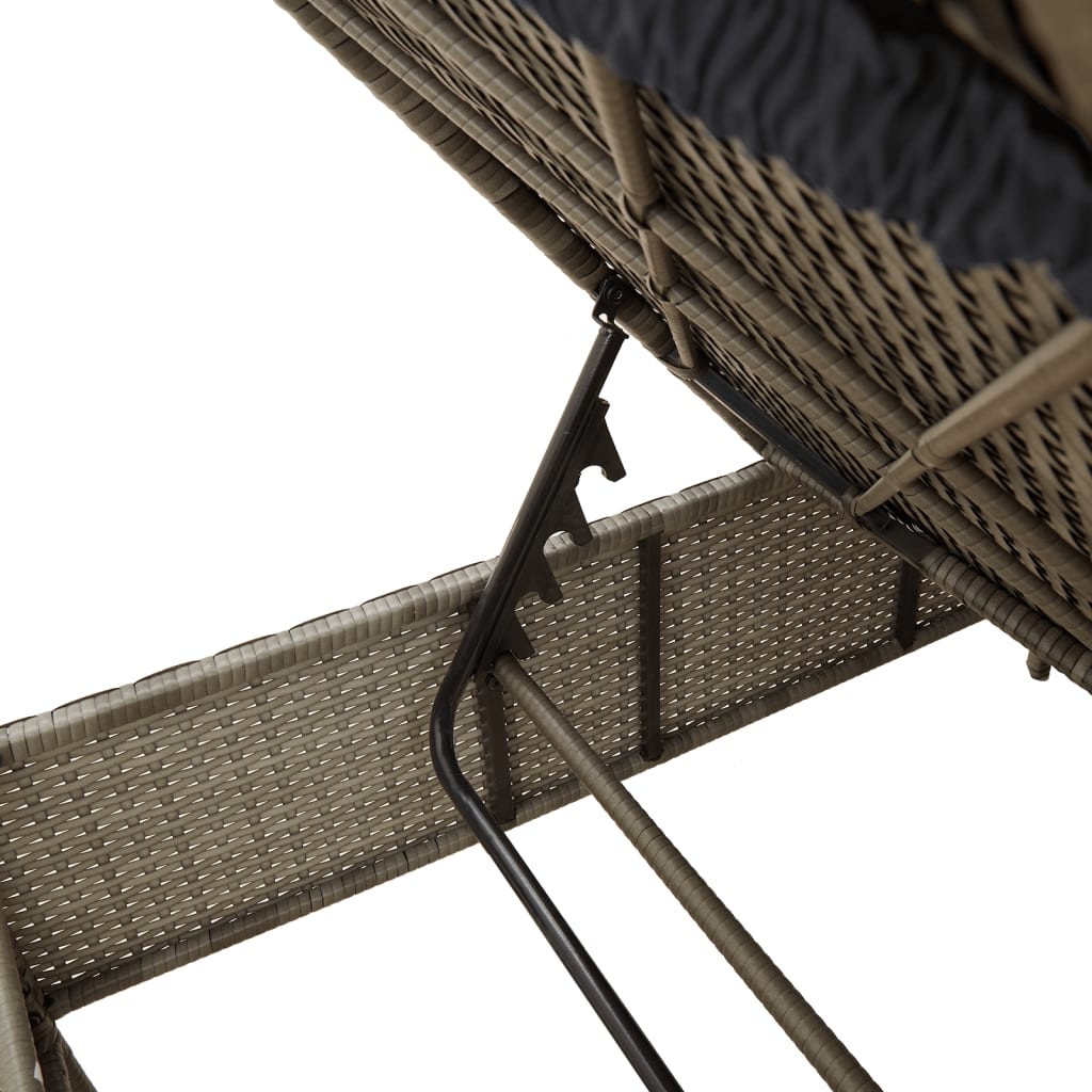 3-piece sun lounger set with cushion, grey poly rattan