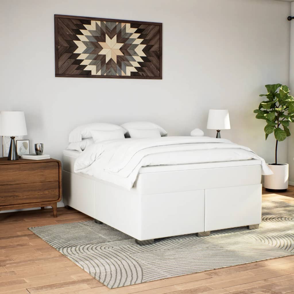 Lit à sommier tapissier avec matelas blanc 140x200 cm en similicuir