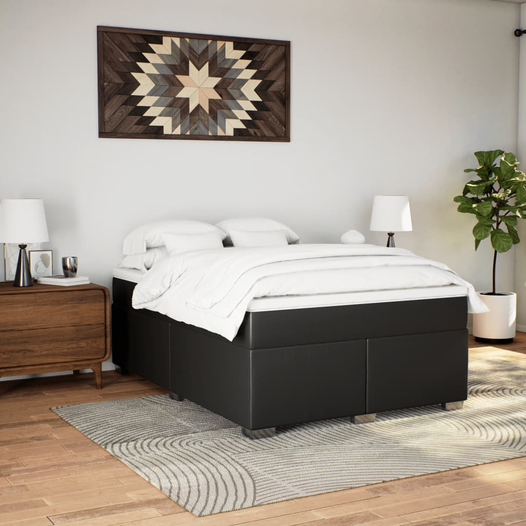 Box spring bed with mattress black 160x200 cm artificial leather