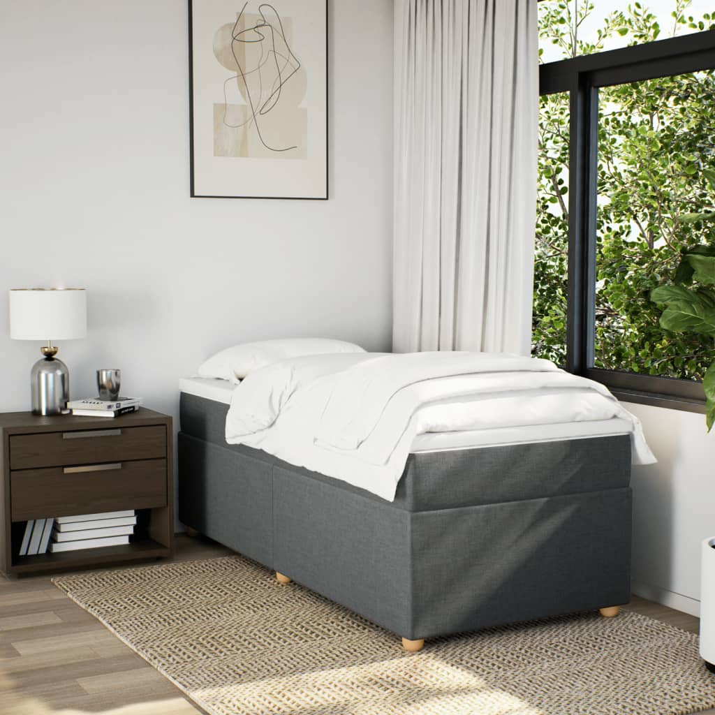 Lit sommier tapissier avec matelas tissu gris foncé 100x200 cm