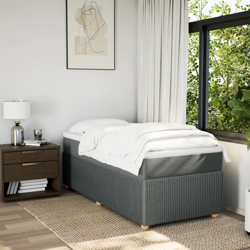 Lit sommier tapissier avec matelas tissu gris foncé 100x200 cm