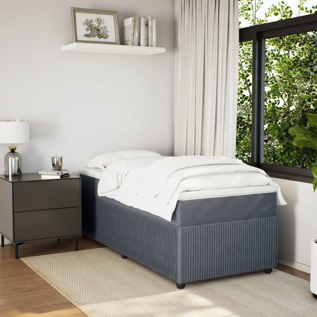 Sommier tapissier avec matelas gris foncé 100x200 cm velours