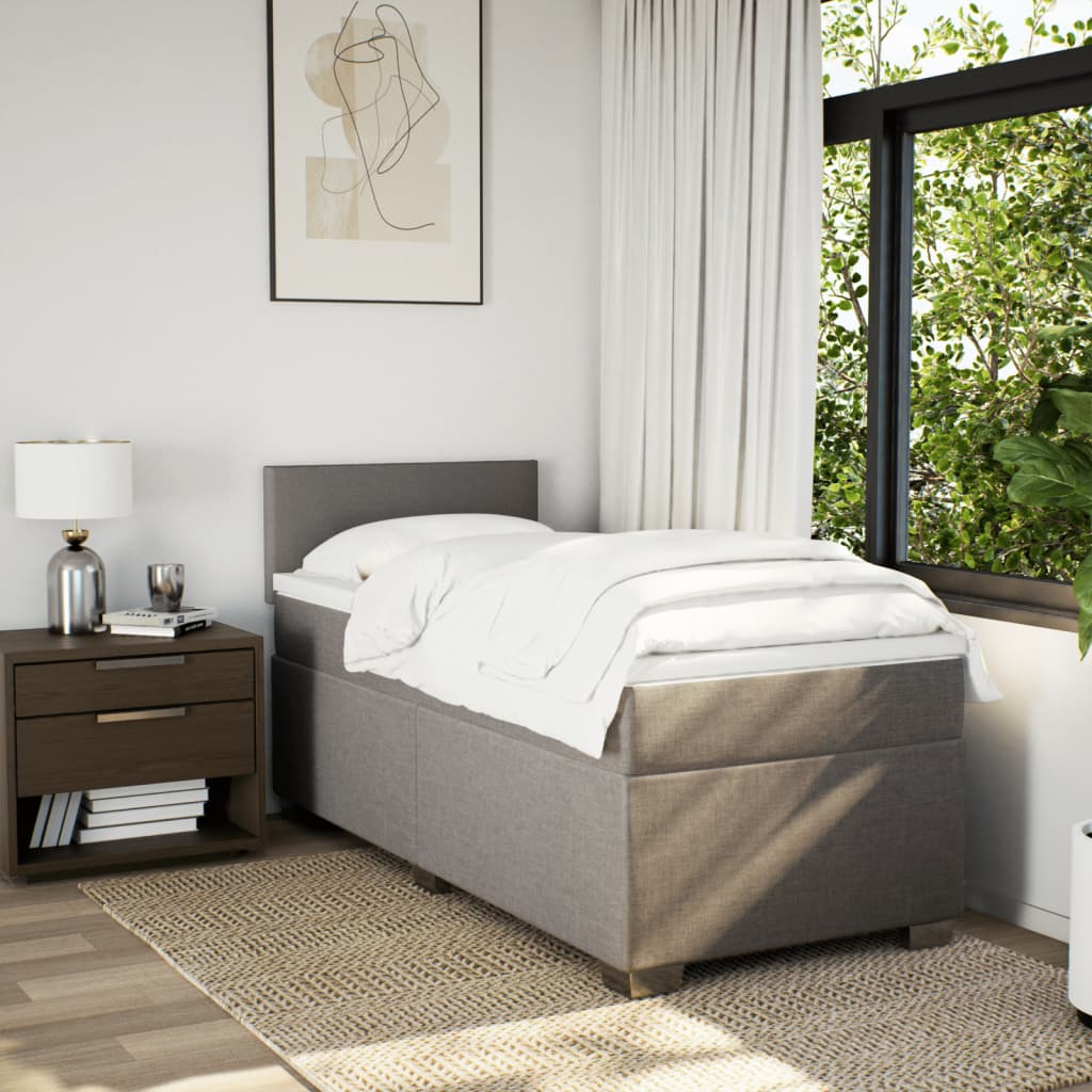 Lit sommier tapissier avec matelas tissu taupe 90x200 cm