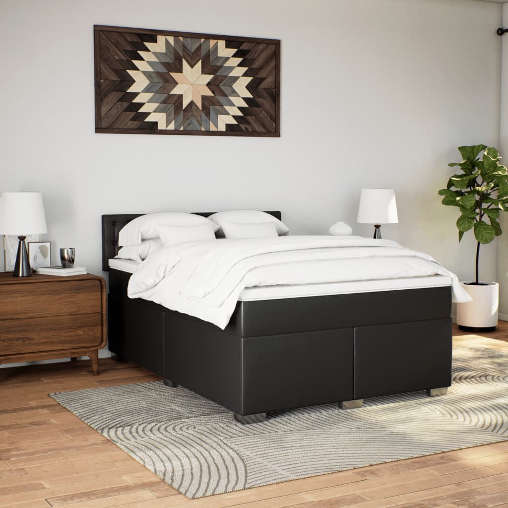 Box spring bed with mattress black 160x200 cm artificial leather