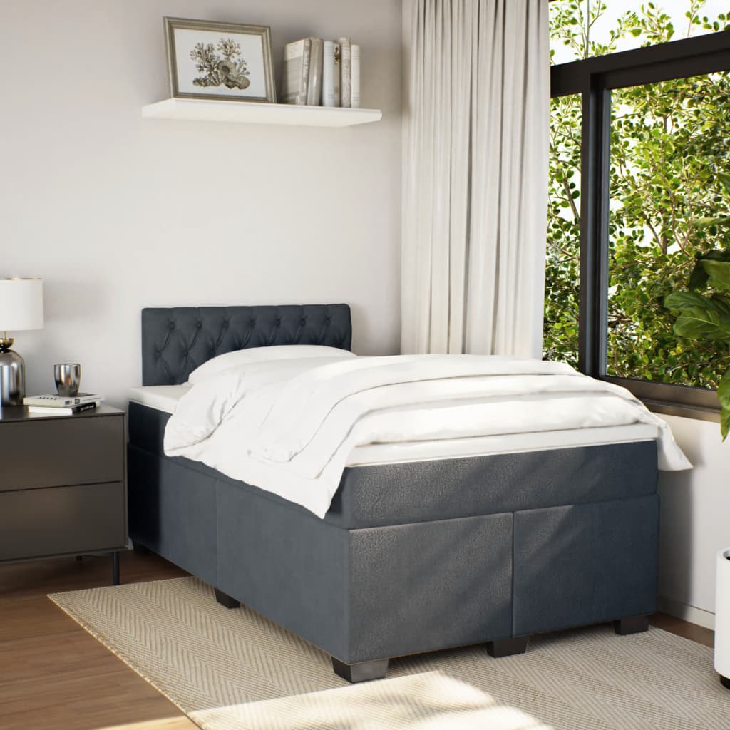 Lit à sommier tapissier avec matelas gris foncé 120x190 cm velours