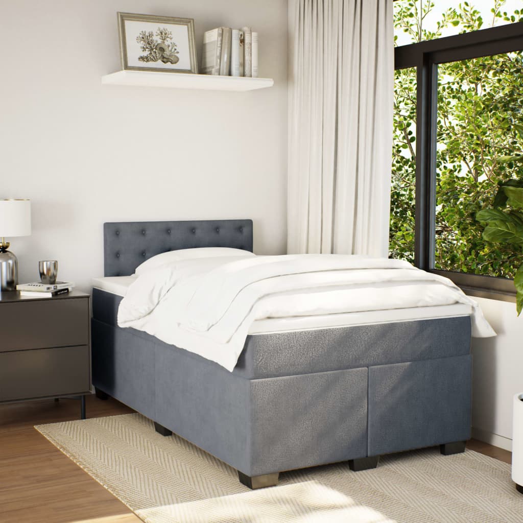 Lit à sommier tapissier avec matelas gris foncé 120x190 cm velours