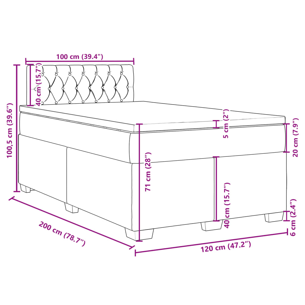 Boxspringbett mit Matratze Hellgrau 120x200 cm Samt