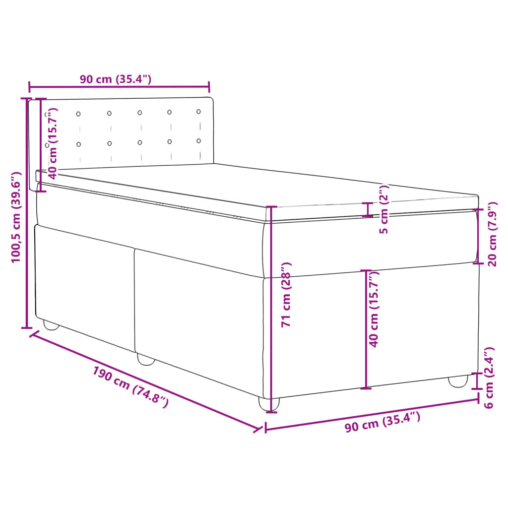 Boxspringbett mit Matratze Dunkelgrau Einzelbett Stoff