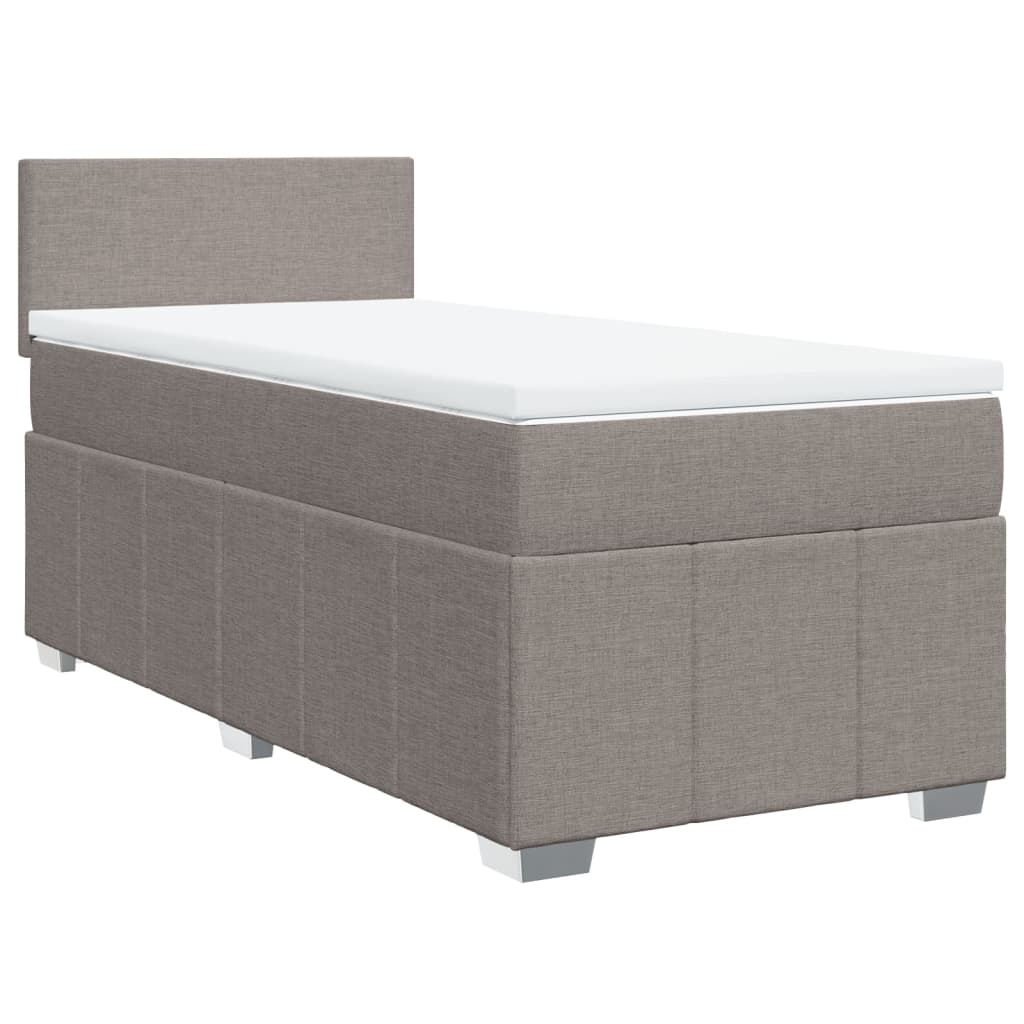 Lit sommier tapissier avec matelas tissu taupe 90x200 cm