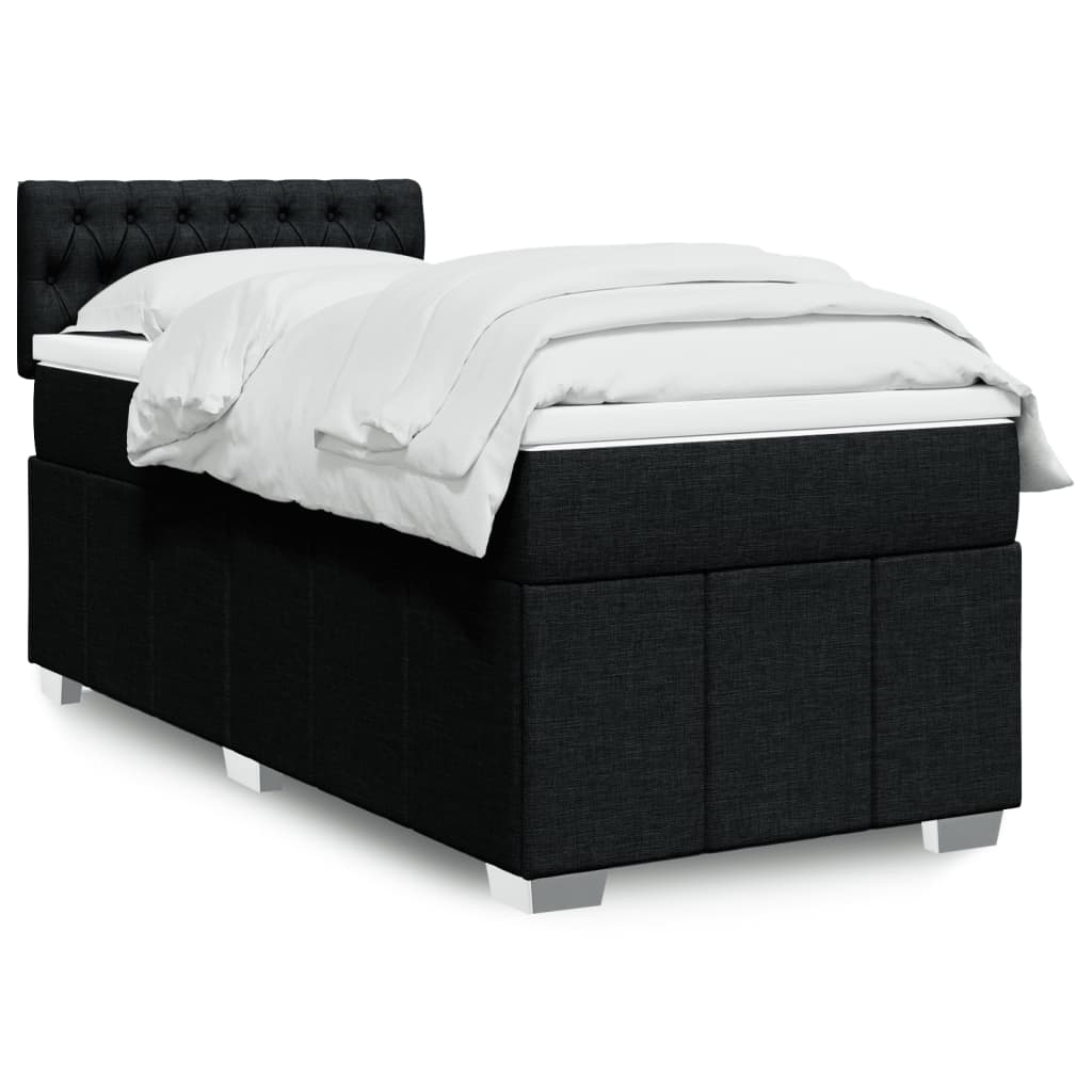 Lit à sommier tapissier avec matelas tissu noir 90x200 cm