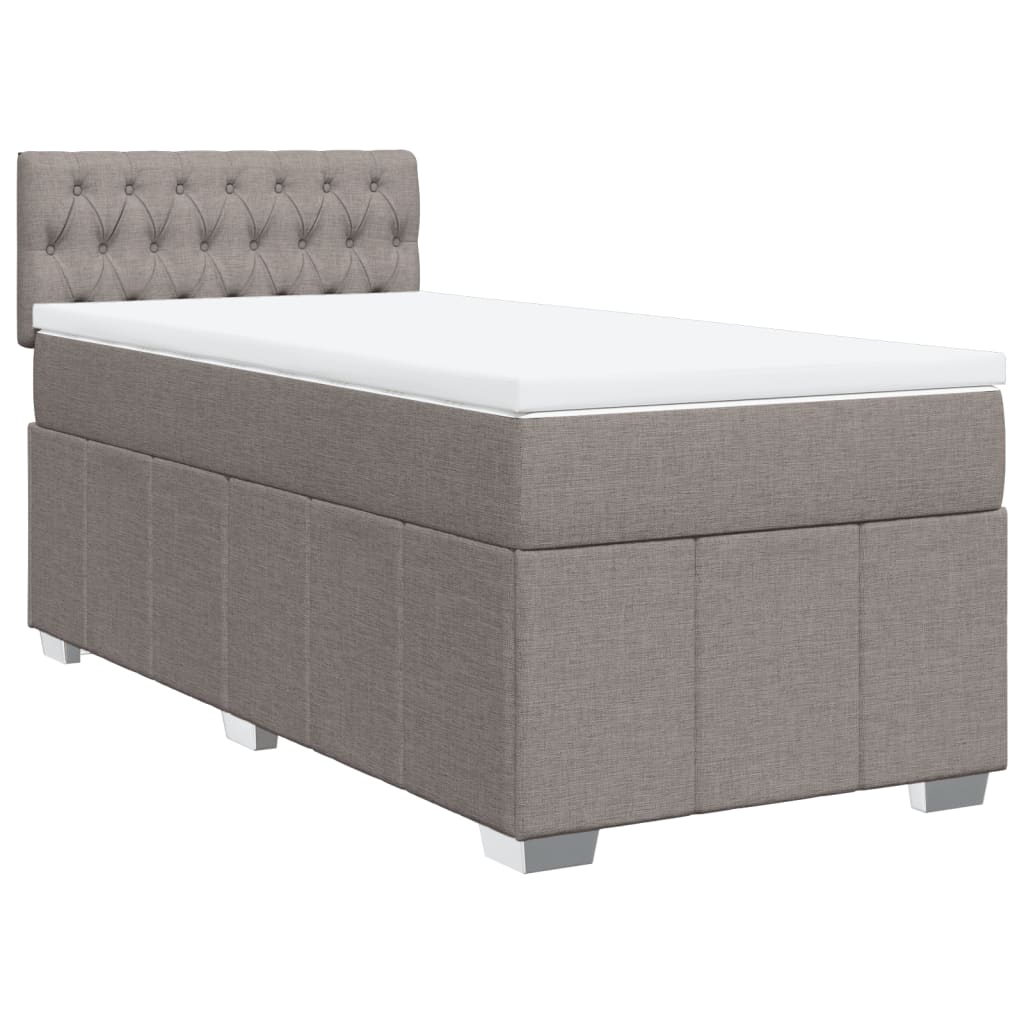 Lit sommier tapissier avec matelas tissu taupe 90x200 cm