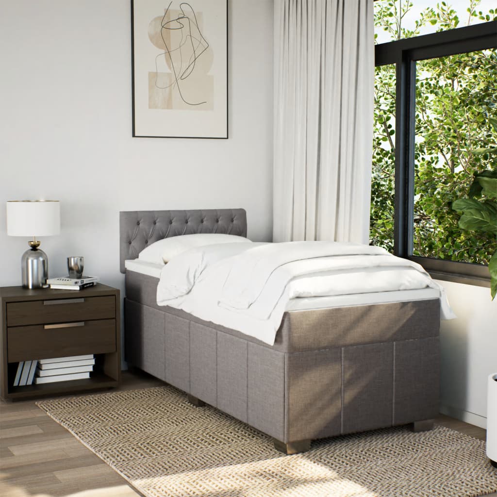 Lit sommier tapissier avec matelas tissu taupe 90x200 cm
