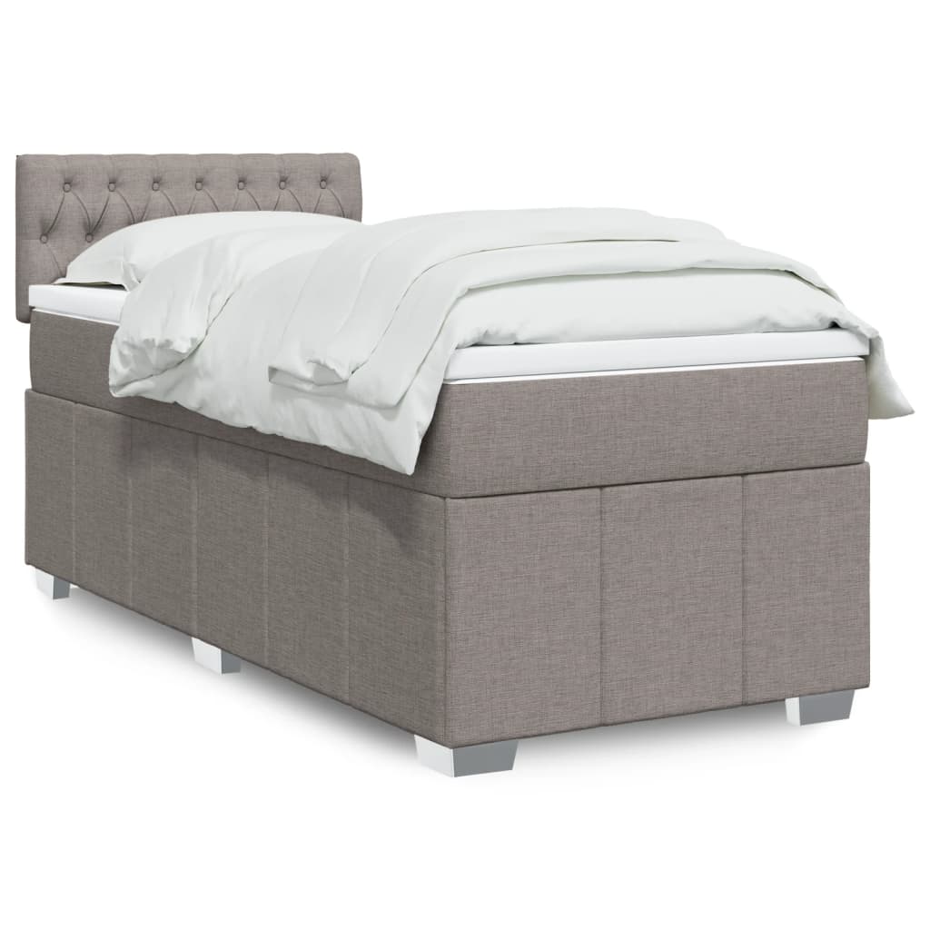Lit sommier tapissier avec matelas tissu taupe 90x200 cm
