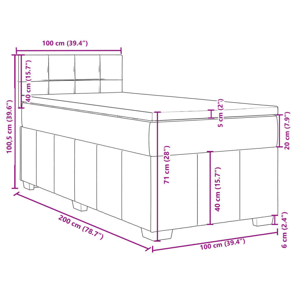Boxspringbett mit Matratze Dunkelgrau 100x200 cm Stoff