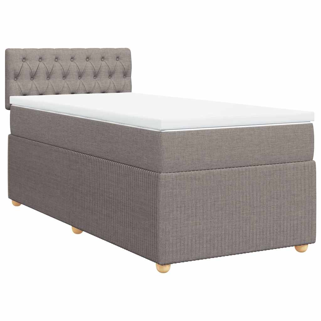 Lit sommier tapissier avec matelas tissu taupe 90x190 cm