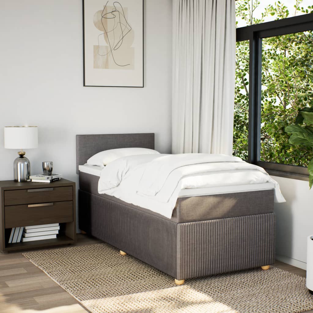 Lit sommier tapissier avec matelas tissu taupe 90x200 cm