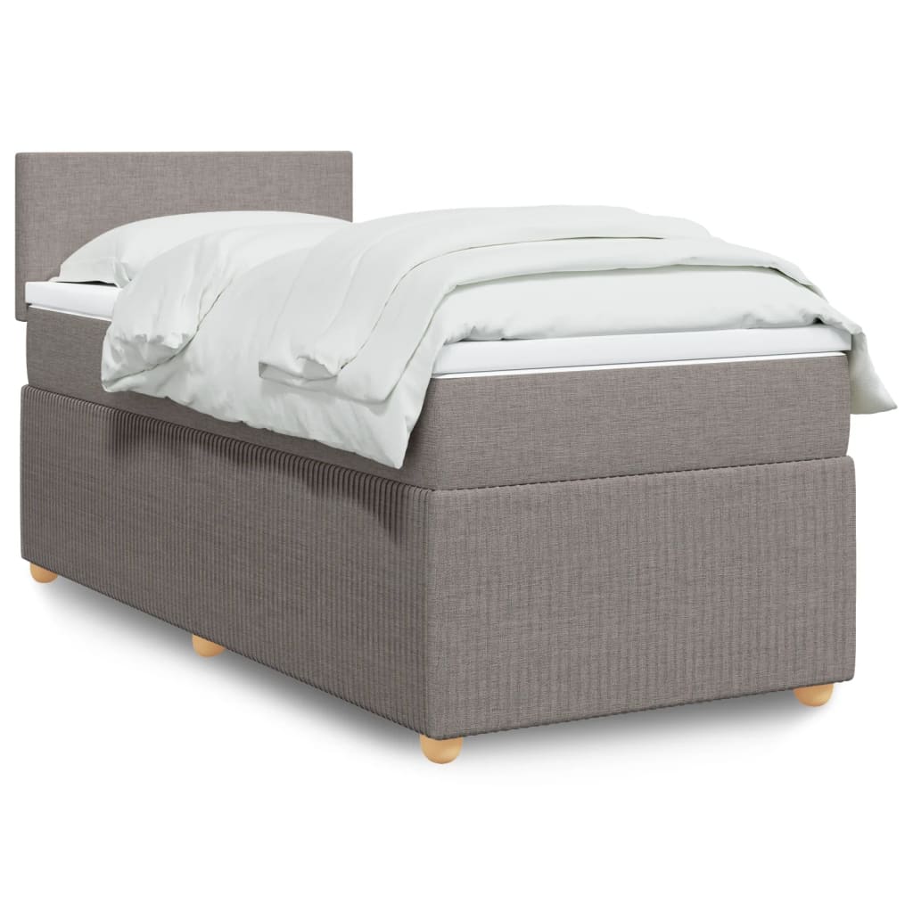 Lit sommier tapissier avec matelas tissu taupe 90x200 cm