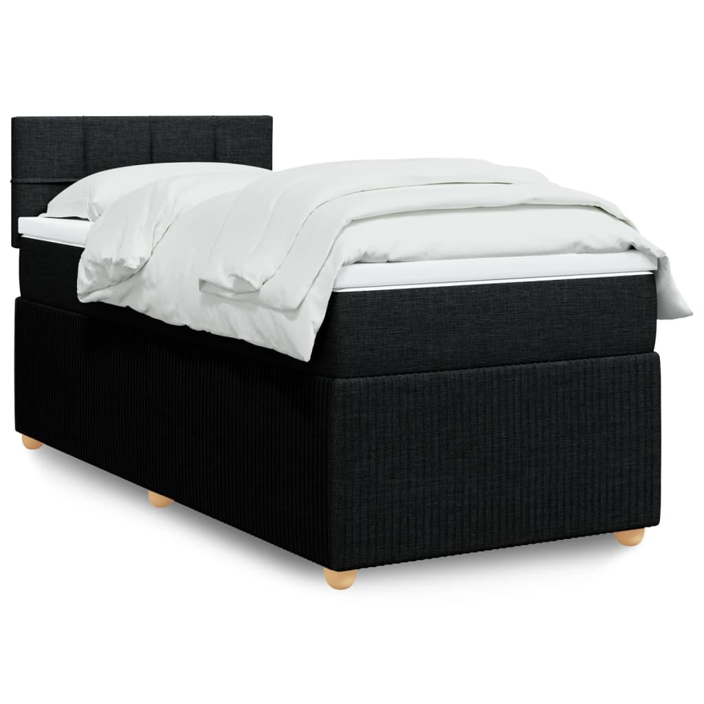 Lit à sommier tapissier avec matelas tissu noir 90x200 cm