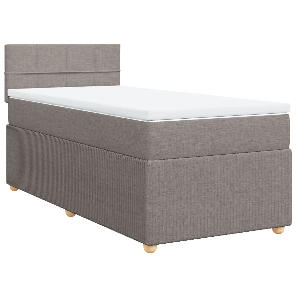 Lit sommier tapissier avec matelas tissu taupe 90x200 cm