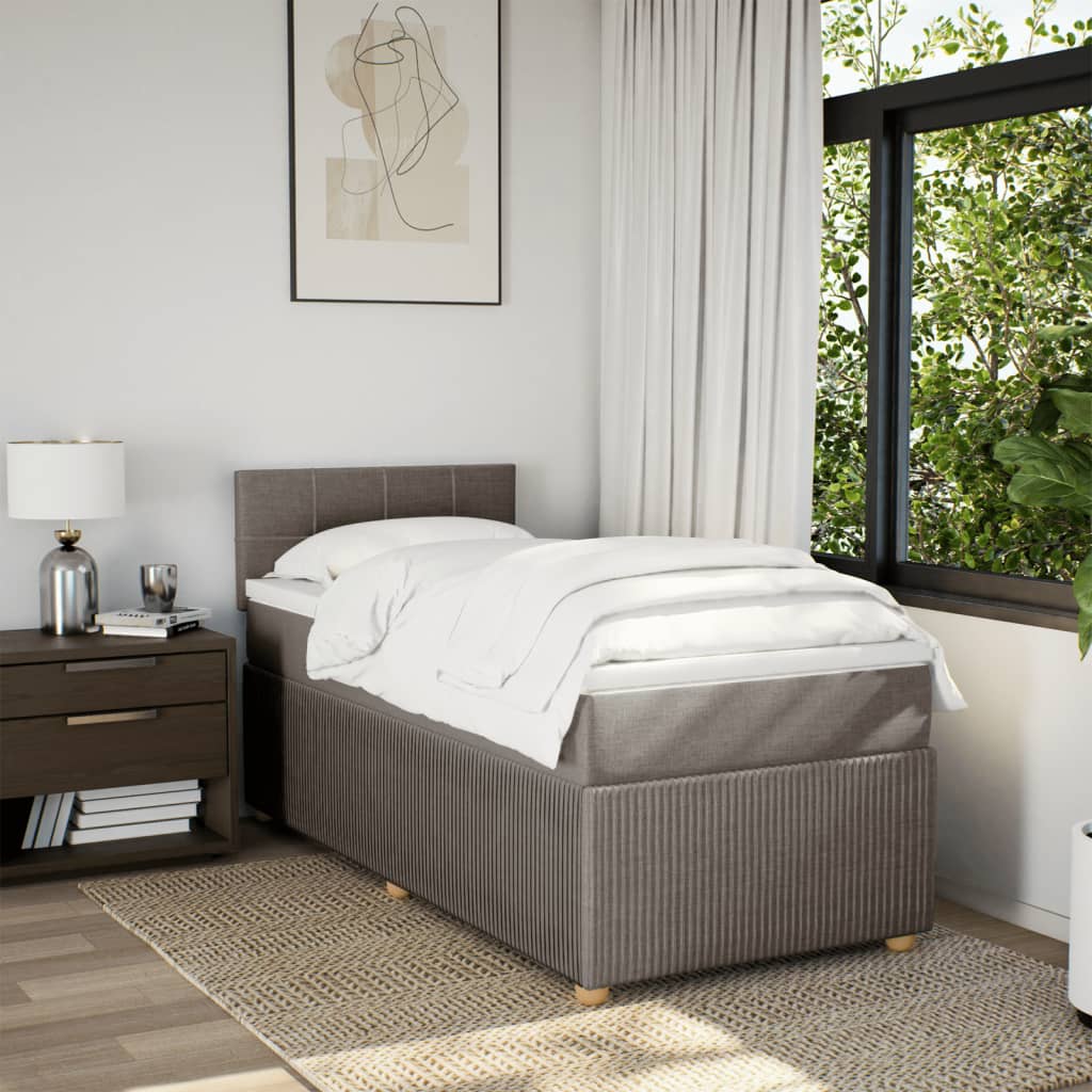 Lit sommier tapissier avec matelas tissu taupe 90x200 cm
