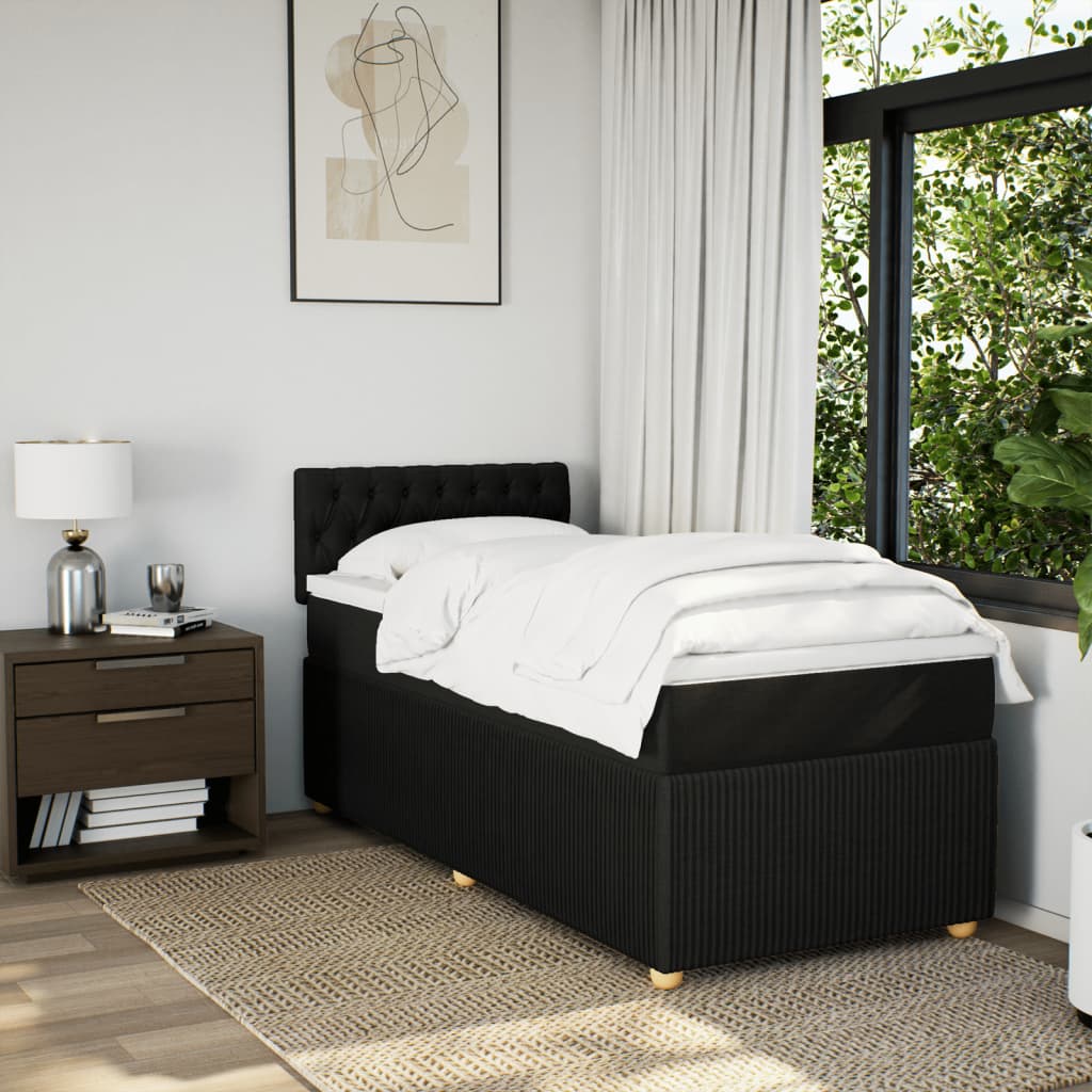 Lit à sommier tapissier avec matelas tissu noir 90x200 cm