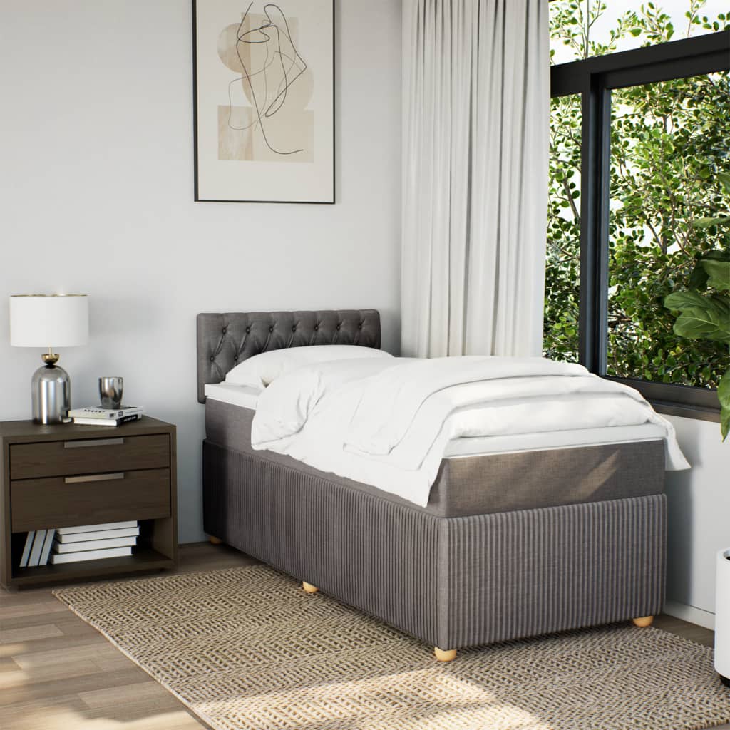 Lit sommier tapissier avec matelas tissu taupe 90x200 cm