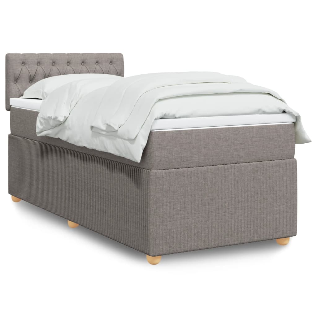 Lit sommier tapissier avec matelas tissu taupe 90x200 cm