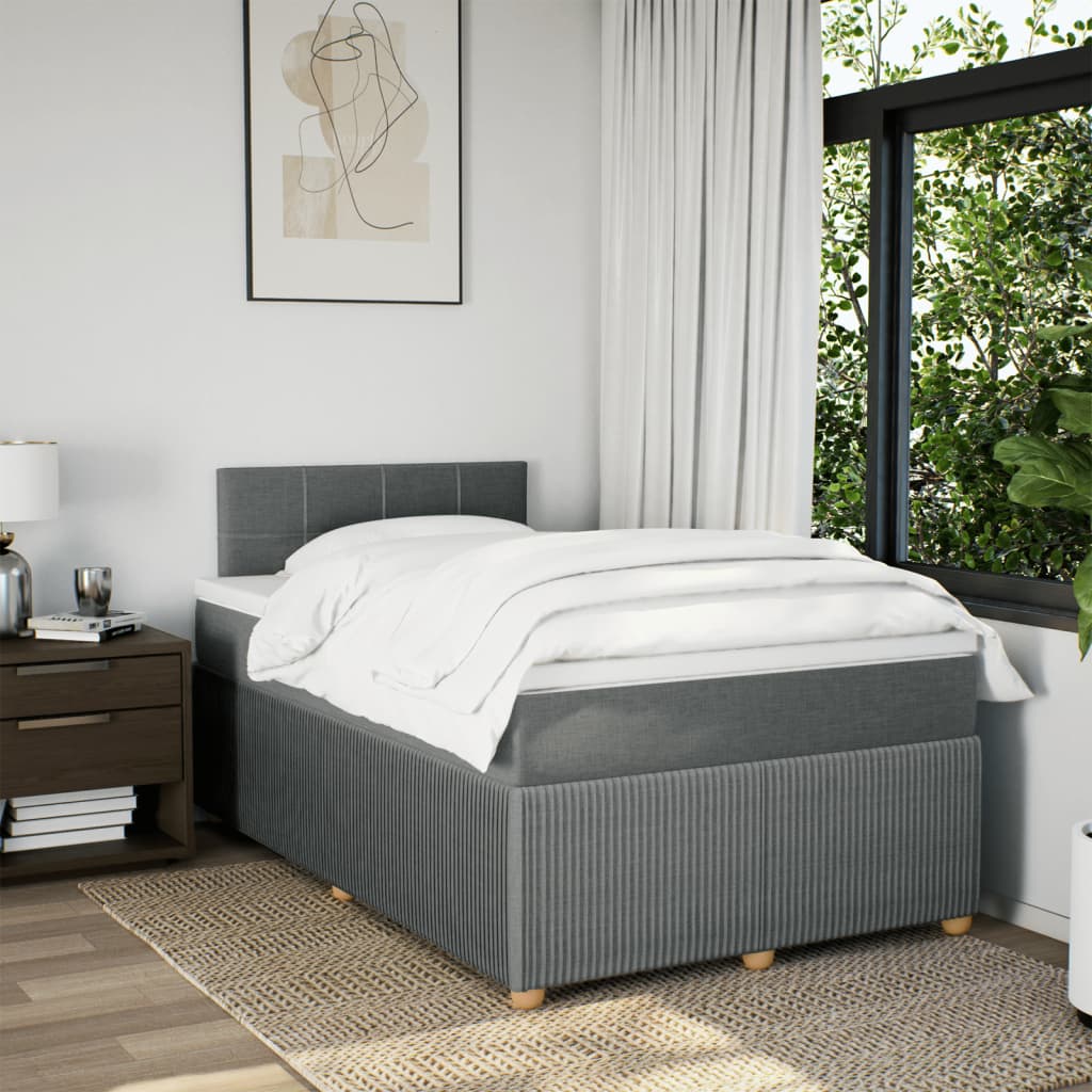 Box spring bed with mattress dark grey 120x200 cm fabric