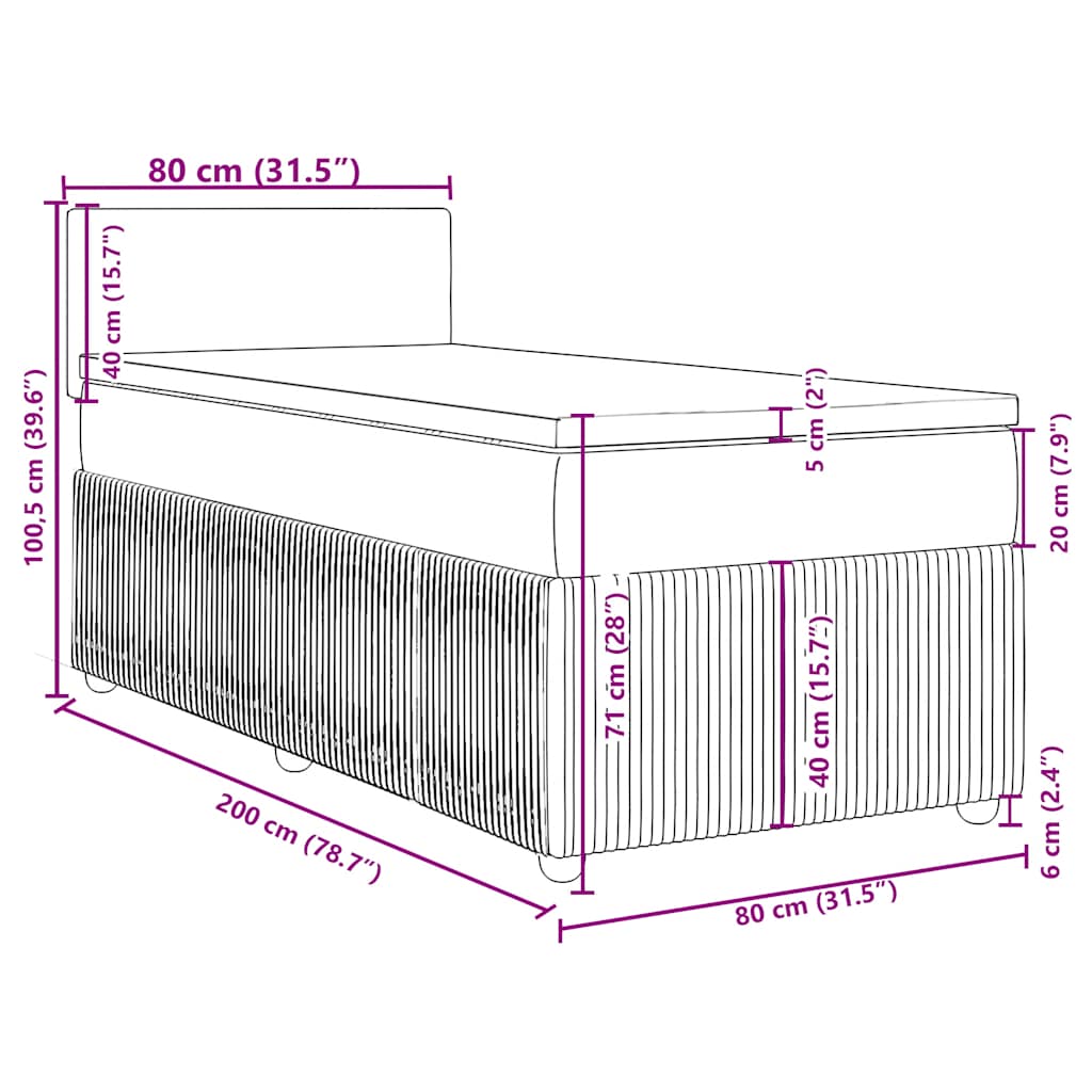 Boxspringbett mit Matratze Hellgrau 80x200 cm Samt