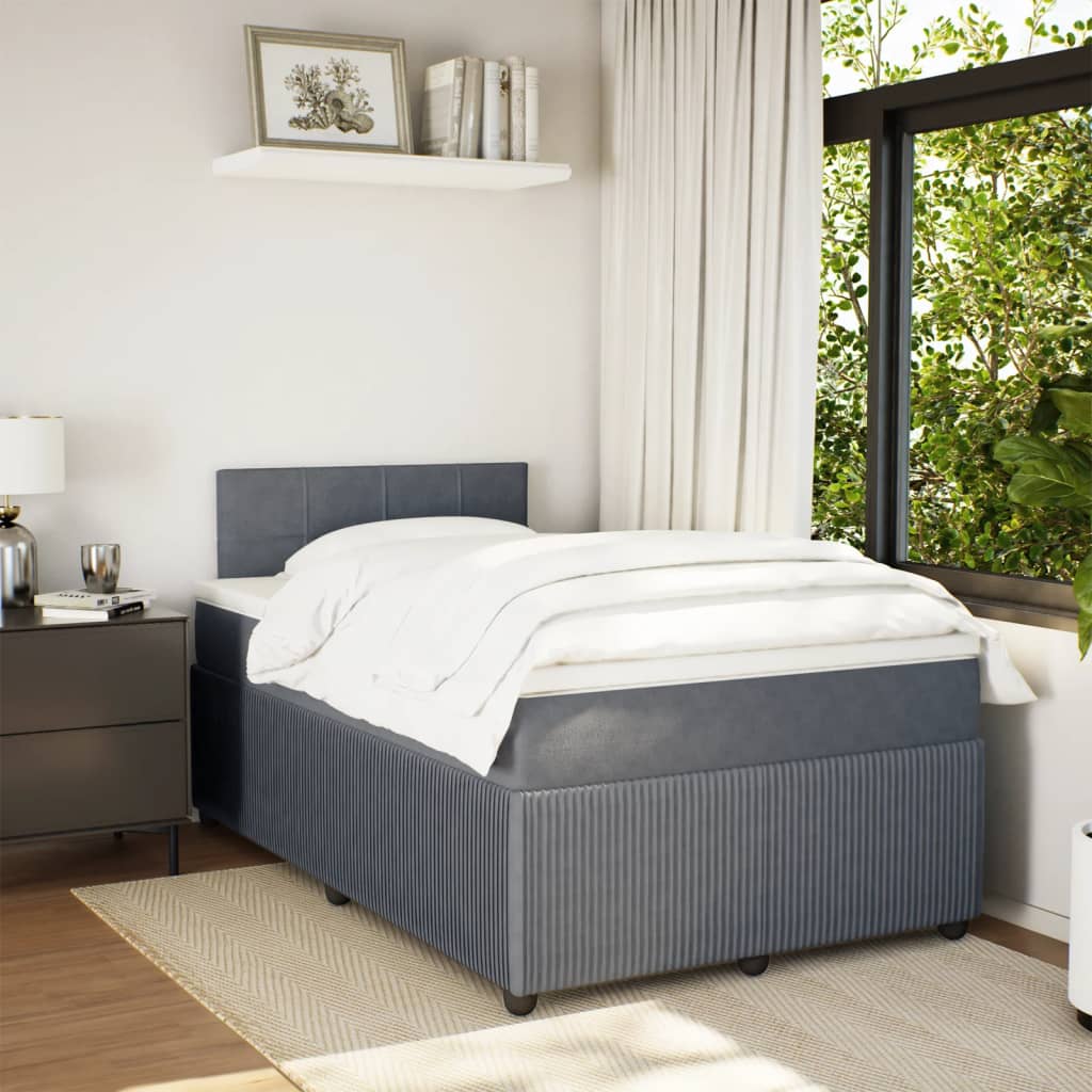 Lit à sommier tapissier avec matelas gris foncé 120x190 cm velours