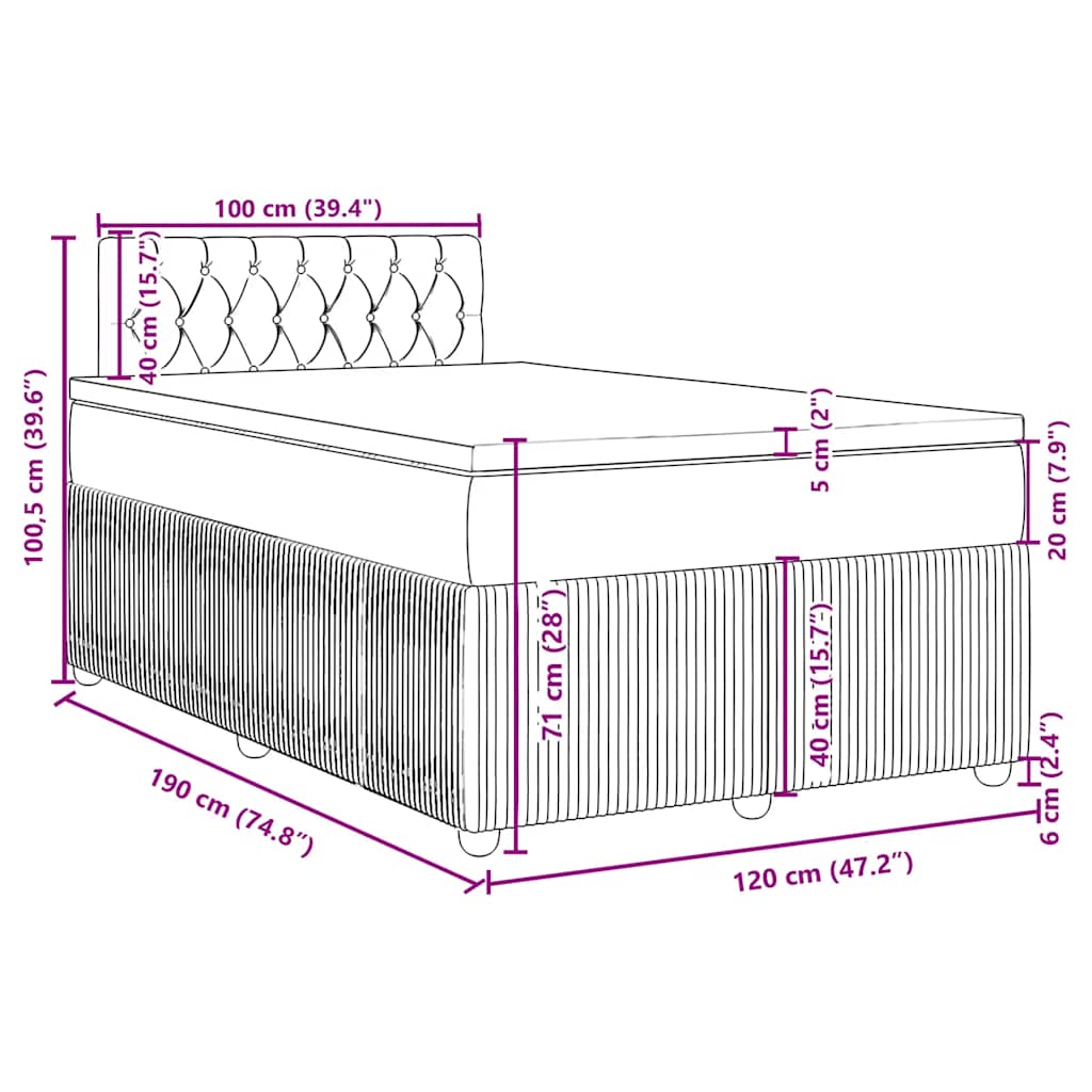 Boxspringbett mit Matratze Hellgrau 120x190 cm Samt