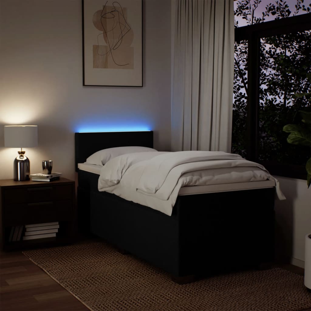 Lit à sommier tapissier avec matelas tissu noir 80x200 cm