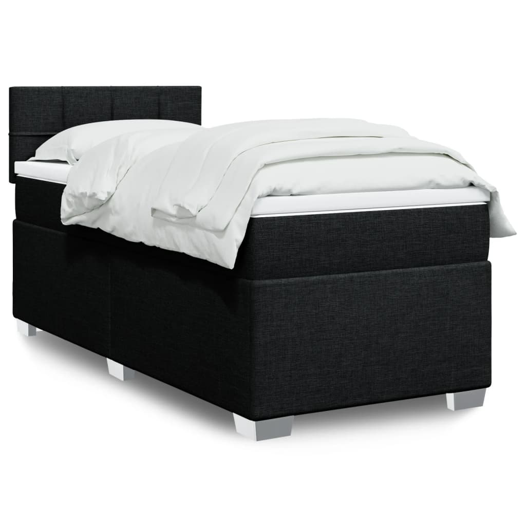 Lit à sommier tapissier avec matelas tissu noir 80x200 cm