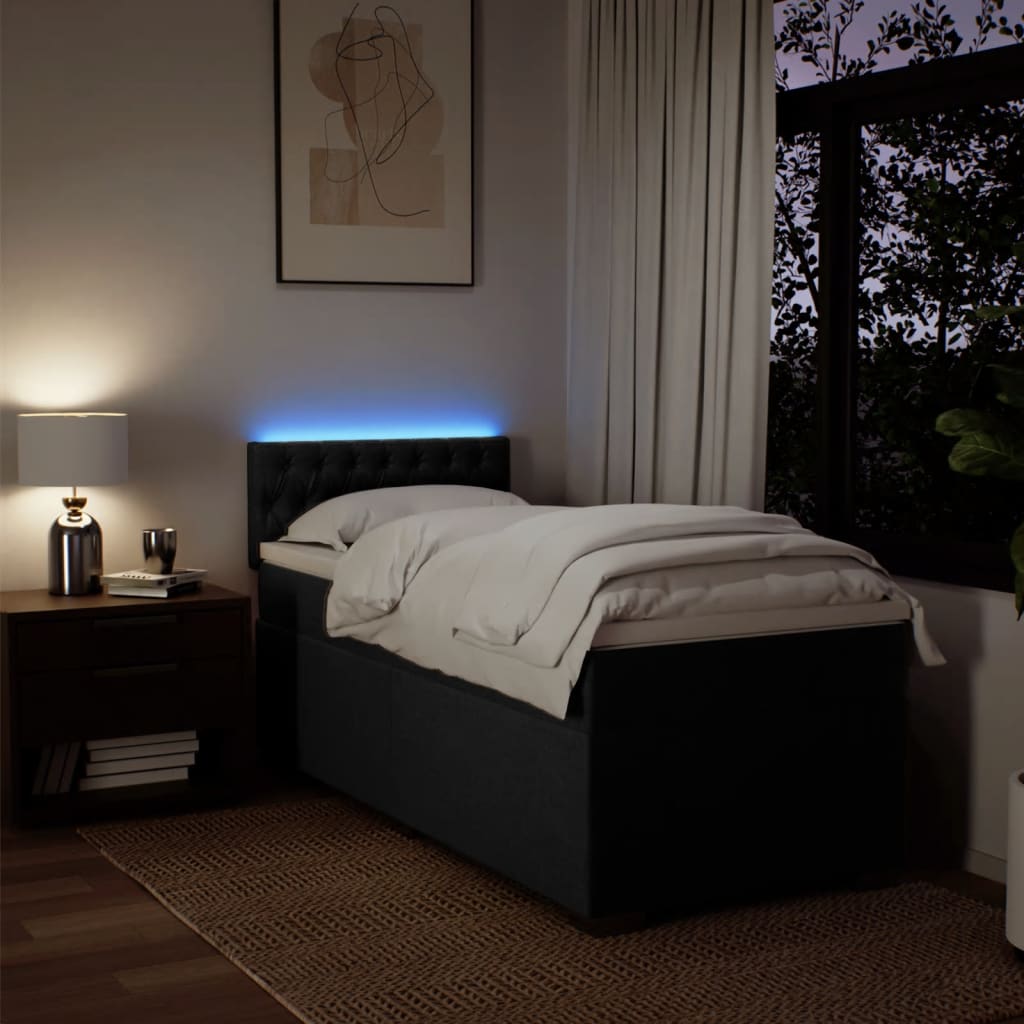 Lit à sommier tapissier avec matelas tissu noir 80x200 cm