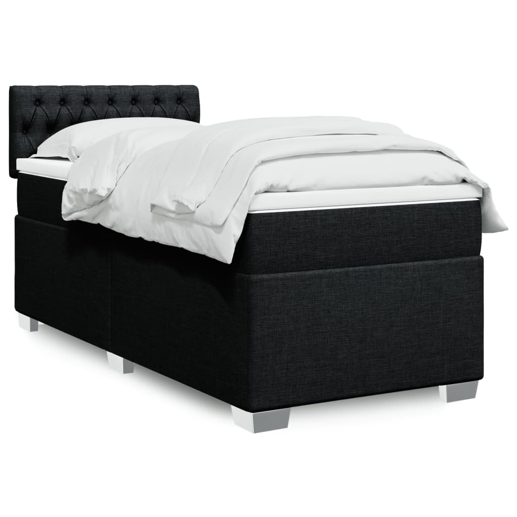 Lit à sommier tapissier avec matelas tissu noir 80x200 cm