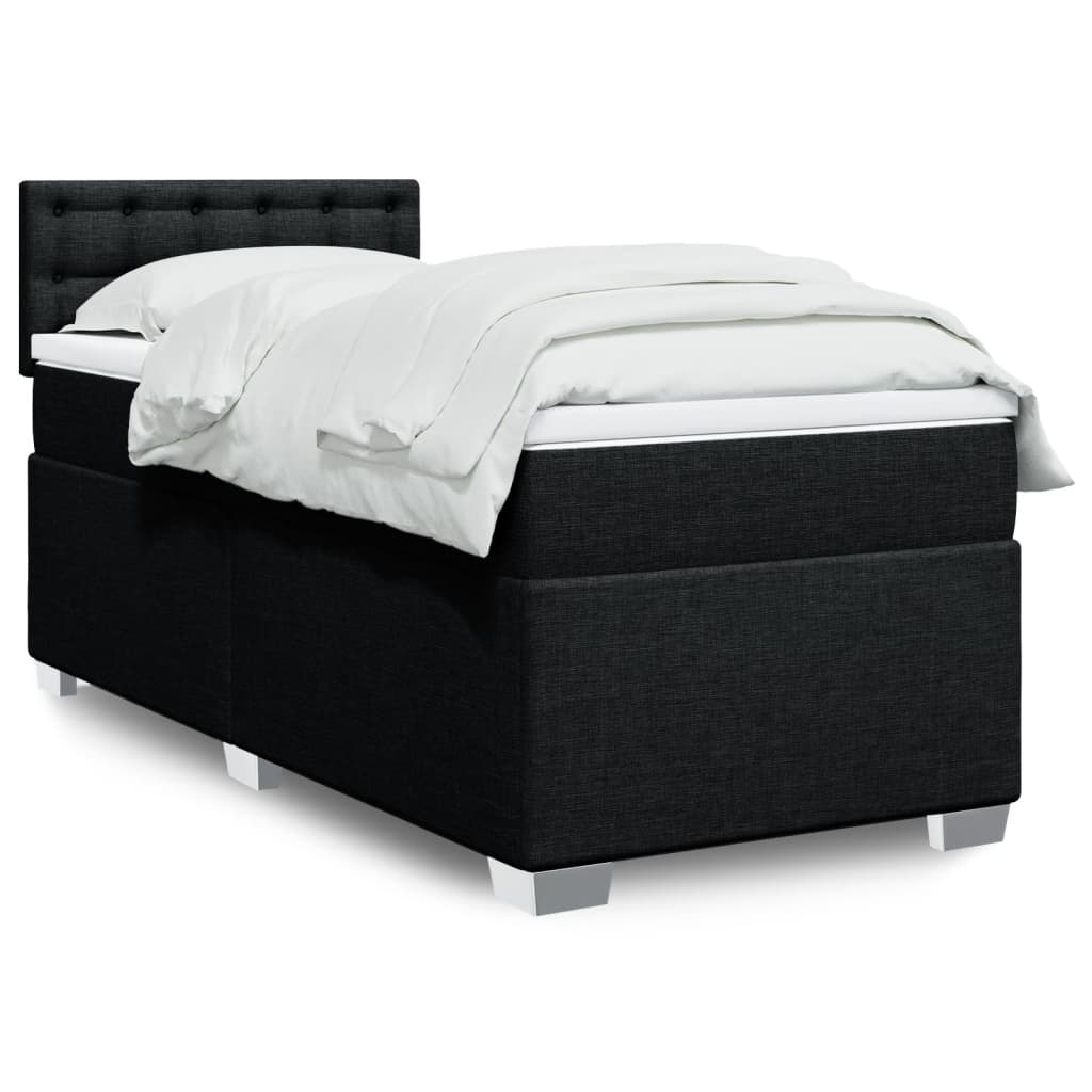 Lit à sommier tapissier avec matelas tissu noir 80x200 cm