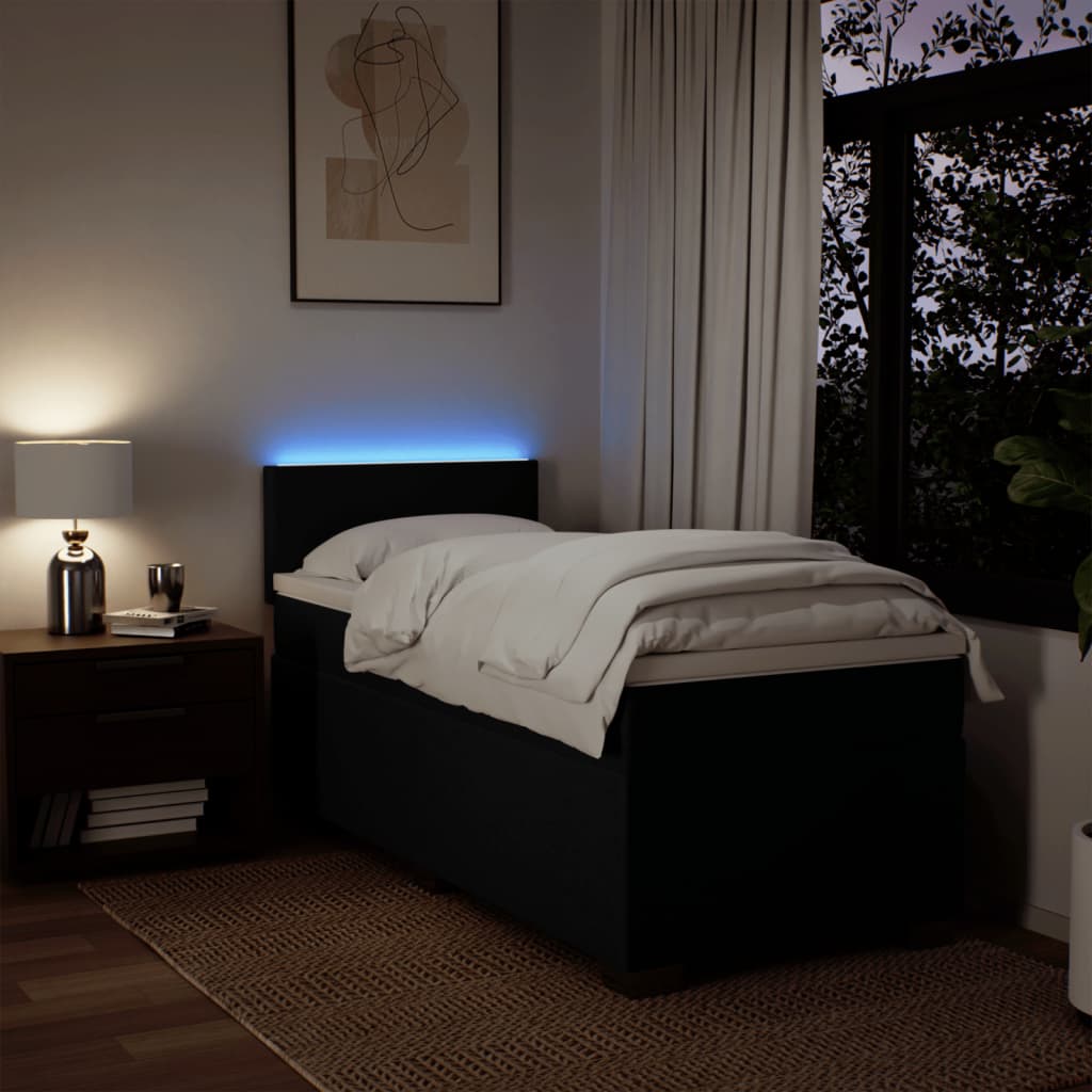 Lit sommier tapissier avec matelas tissu noir 90x190 cm