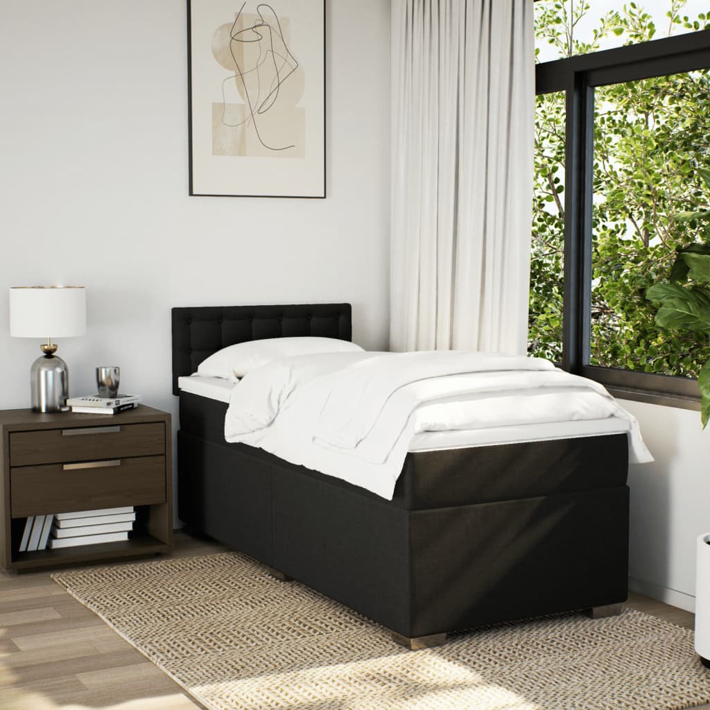 Lit sommier tapissier avec matelas tissu noir 90x190 cm
