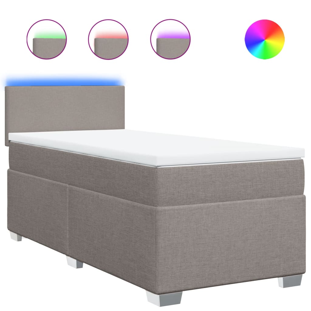 Lit sommier tapissier avec matelas tissu taupe 90x200 cm