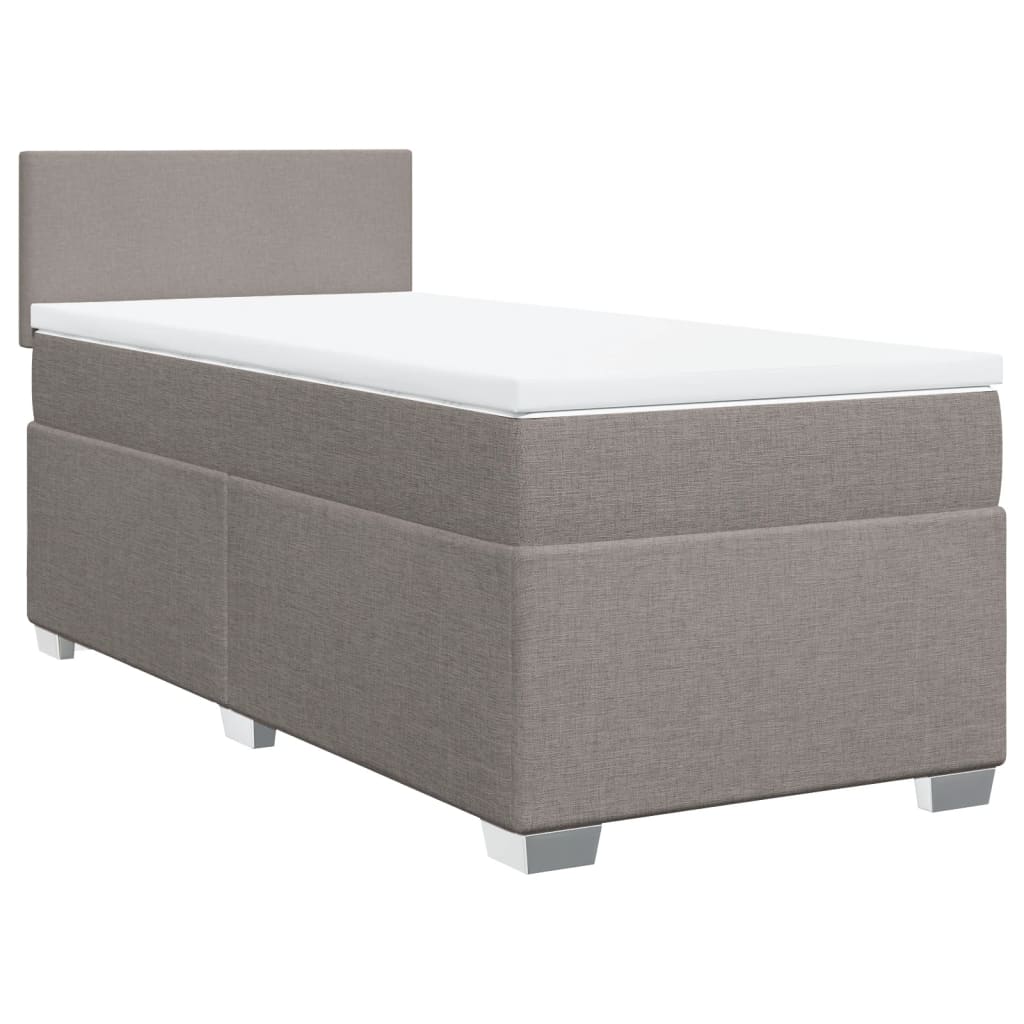 Lit sommier tapissier avec matelas tissu taupe 90x200 cm