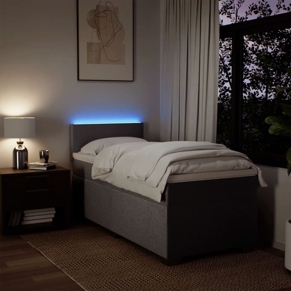 Lit sommier tapissier avec matelas tissu taupe 90x200 cm