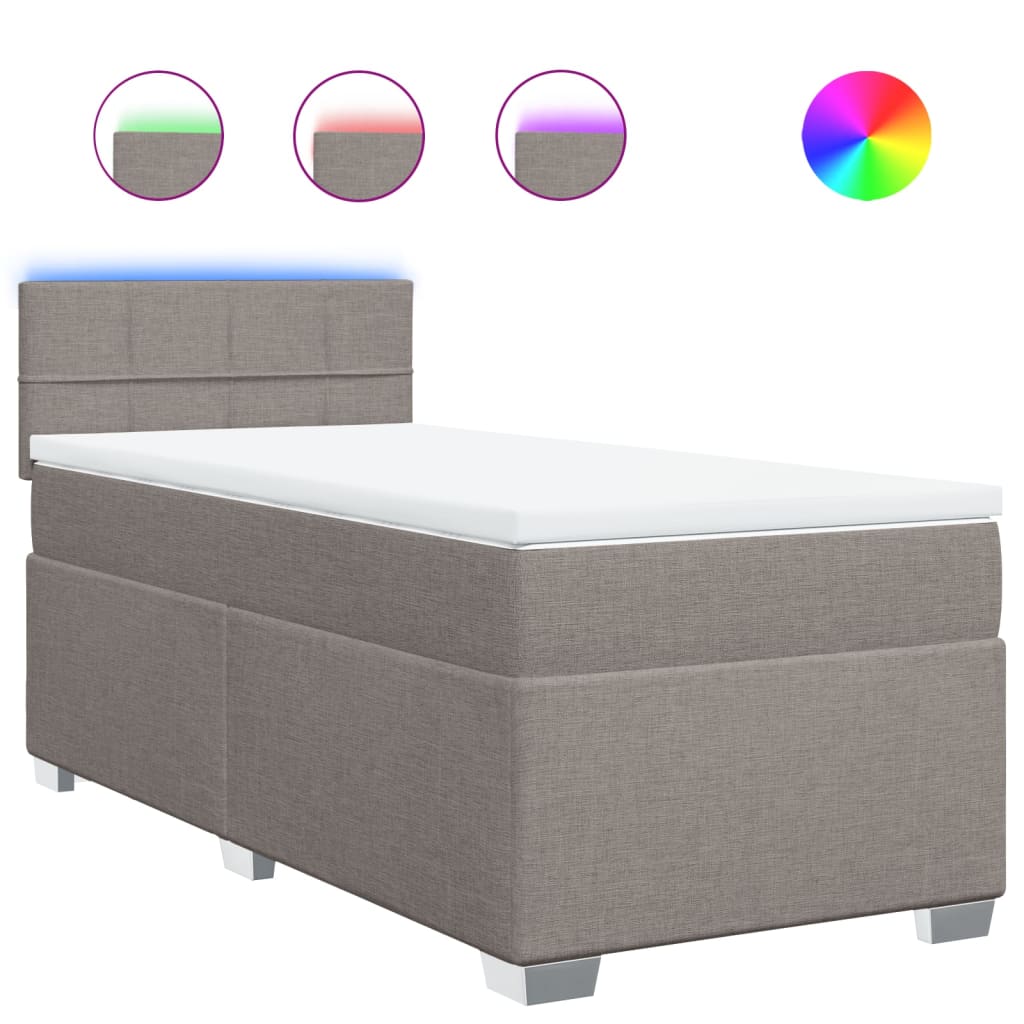 Lit sommier tapissier avec matelas tissu taupe 90x200 cm